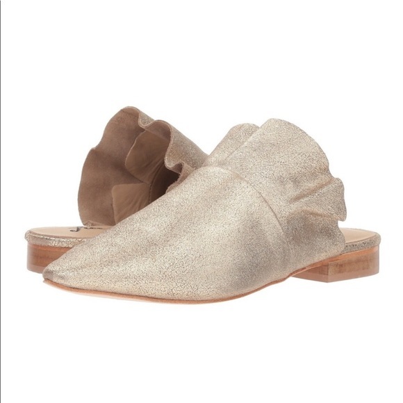 Free People Shoes - Free People Sienna Leather Metallic Gold Slip On Slides Mules Shoes